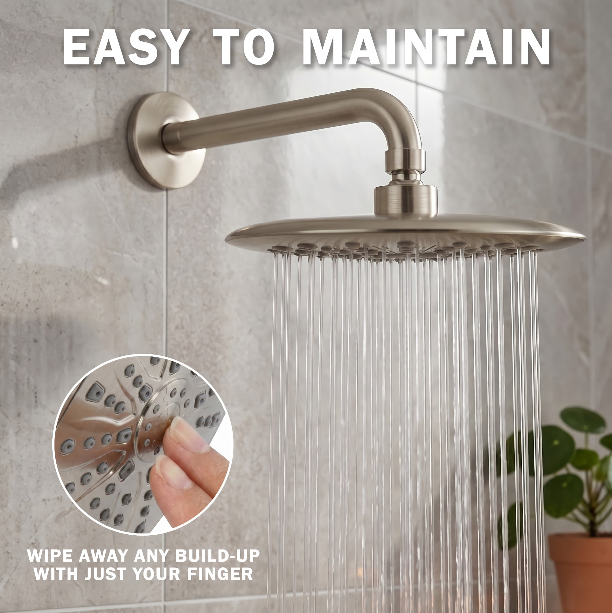 Aqua Elegante Luxury Rain Shower Head for Overhead Waterfall Showers - 2.5 GPM - Brushed Nickel