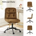 thumbnail image 5 of Armless Office Chair Adjustable Upholstered Velvet Tufted Swivel Computer Chair Metal Legs Vanity Chair Bedroom Brown, 5 of 7