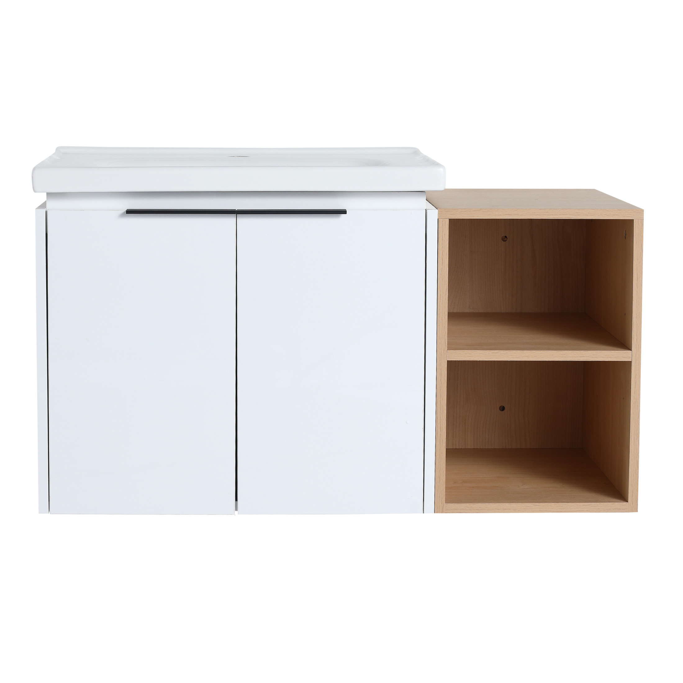 Noble House 36" Wall-Mounted Bathroom Vanity with Ceramic Sink, Soft-Close Doors, Small Storage Shelves, White