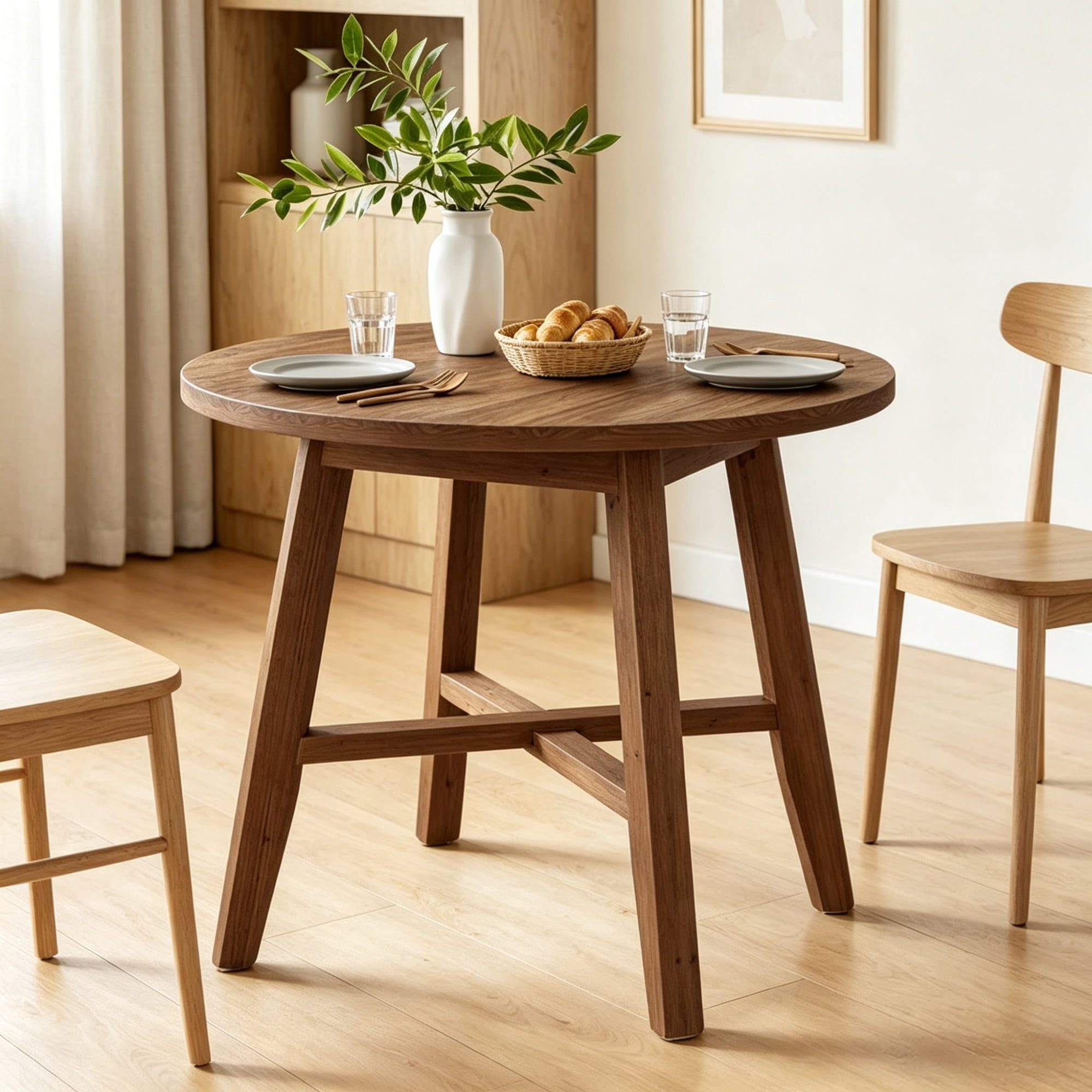 31.5 in Round Wood Dining Table, Farmhouse Style for 2-4 People