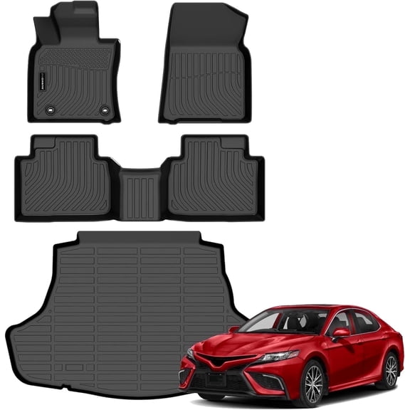 Auxko All Weather Floor Mats Cargo Mat Fit for Toyota Camry Hybrid 2024 2023 2022 2021 2020 2019 2018 TPE Floor Liner Trunk Mat Camry Accessories All Season Odorless Anti-Slip Black