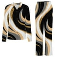 thumbnail image 5 of Gold Glitter Marble Swirls Design Womens Pyjamas Set Button Up Pyjamas Womens with Long Sleeve Top And Wide Leg Pants V-neck Loungewear Sets, 5 of 9