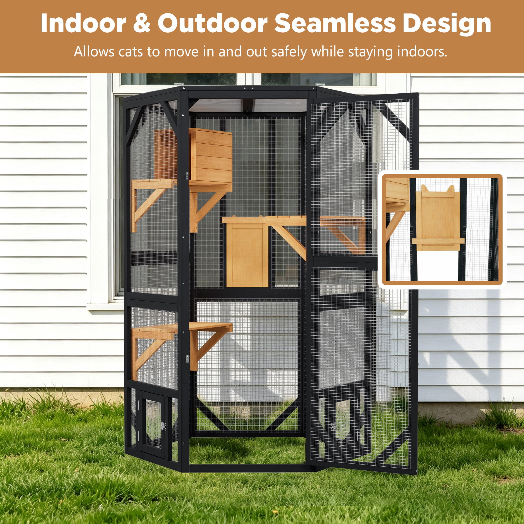 Catio Outside Cat Enclosure Window for Indoor Cats,Large Walk-In Cat Cage with Weatherproof for Multiple Cats