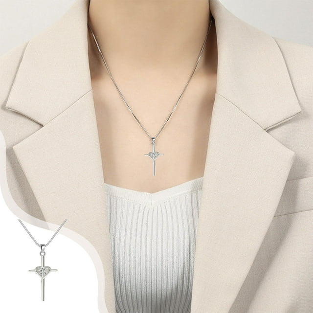 xihome Collar con colgante de cruz en forma de corazn con circonitas de colores y cadena de eslabones chapada en cobre para mujer