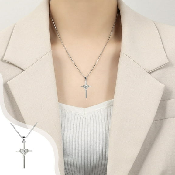 Specollect Heart Cross Pendant Necklace for Women, Cubic Zirconia Jewelry, Electroplated Copper Chain, Dainty Layering Gift for Her