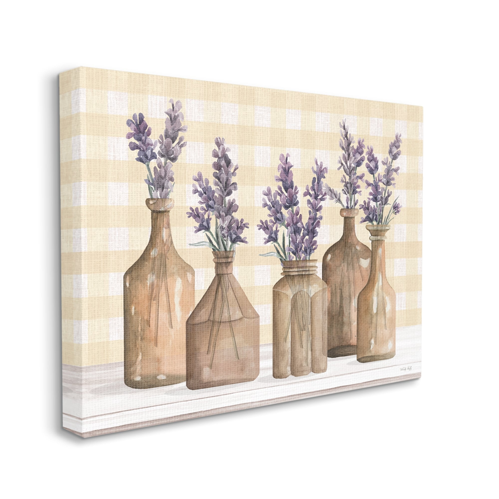Stupell Country Gingham Lavender Sprigs Botanical & Floral Painting Gallery Wrapped Canvas Print Wall Art