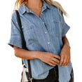thumbnail image 4 of Camisa abotonada para mujer, Camisa abotonada corta para mujer Camisa abotonada para mujer Camisa abotonada con bolsillo para mujer Valor excepcional, 4 of 6