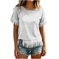 thumbnail image 2 of JTZGDY Vintage Fringed Patchwork Shirts for Women Trendy Summer Short Sleeve Boho Floral Printed Crew Neck Graphic T-Shirts Lightweight Cozy Tassles Tunic Blouse Loose Fit Pullover Tops, 2 of 7
