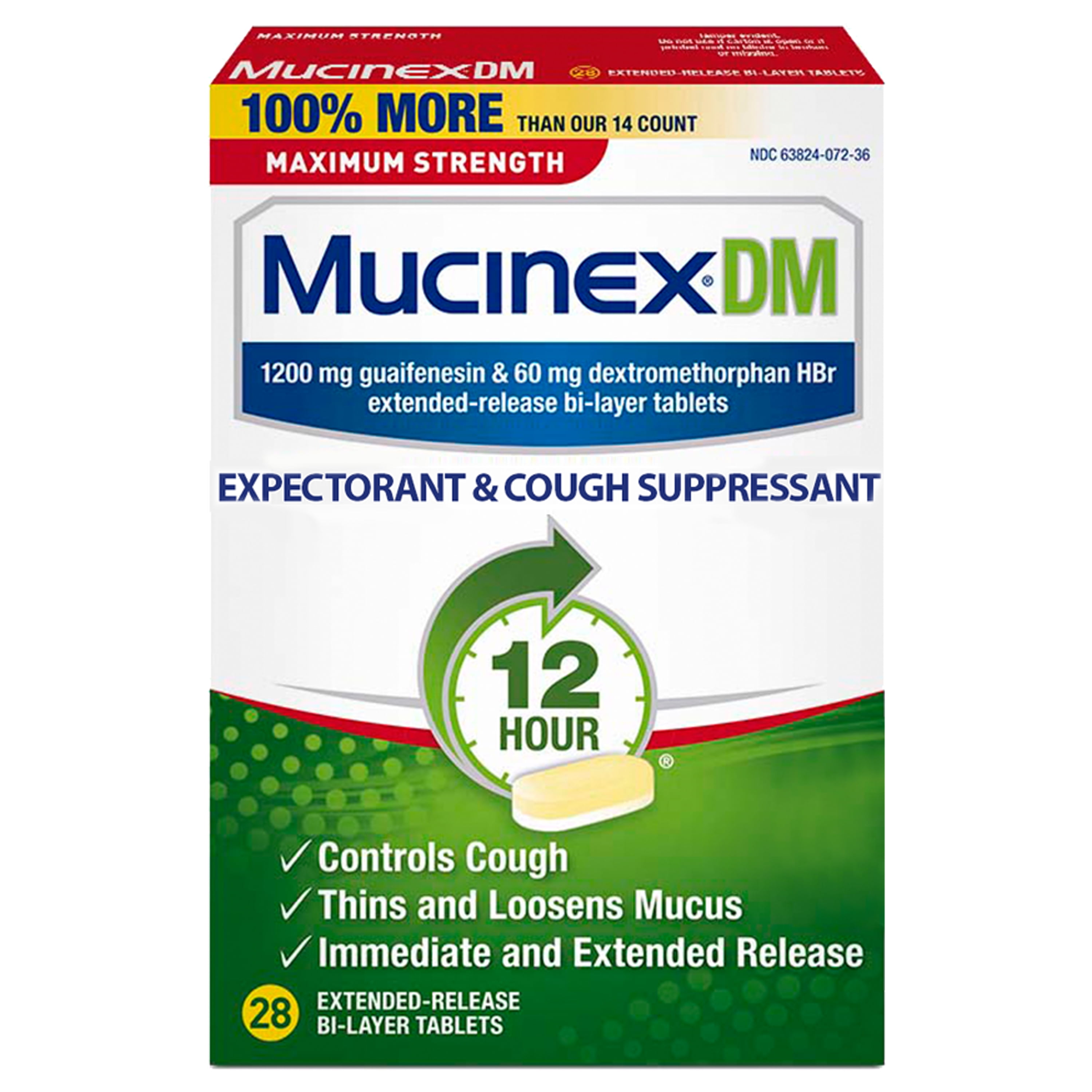 Mucinex Dm 12 Hour Maximum Strength Expectorant And Cough Suppressant Tablets 28 Tablets
