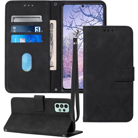 for Samsung A53 5G Case Wallet,[Kickstand][Wrist Strap][Card Holder Slots] A53 5G Phone Case,TPU Interior Protective PU Leather Flip Cover (Black)