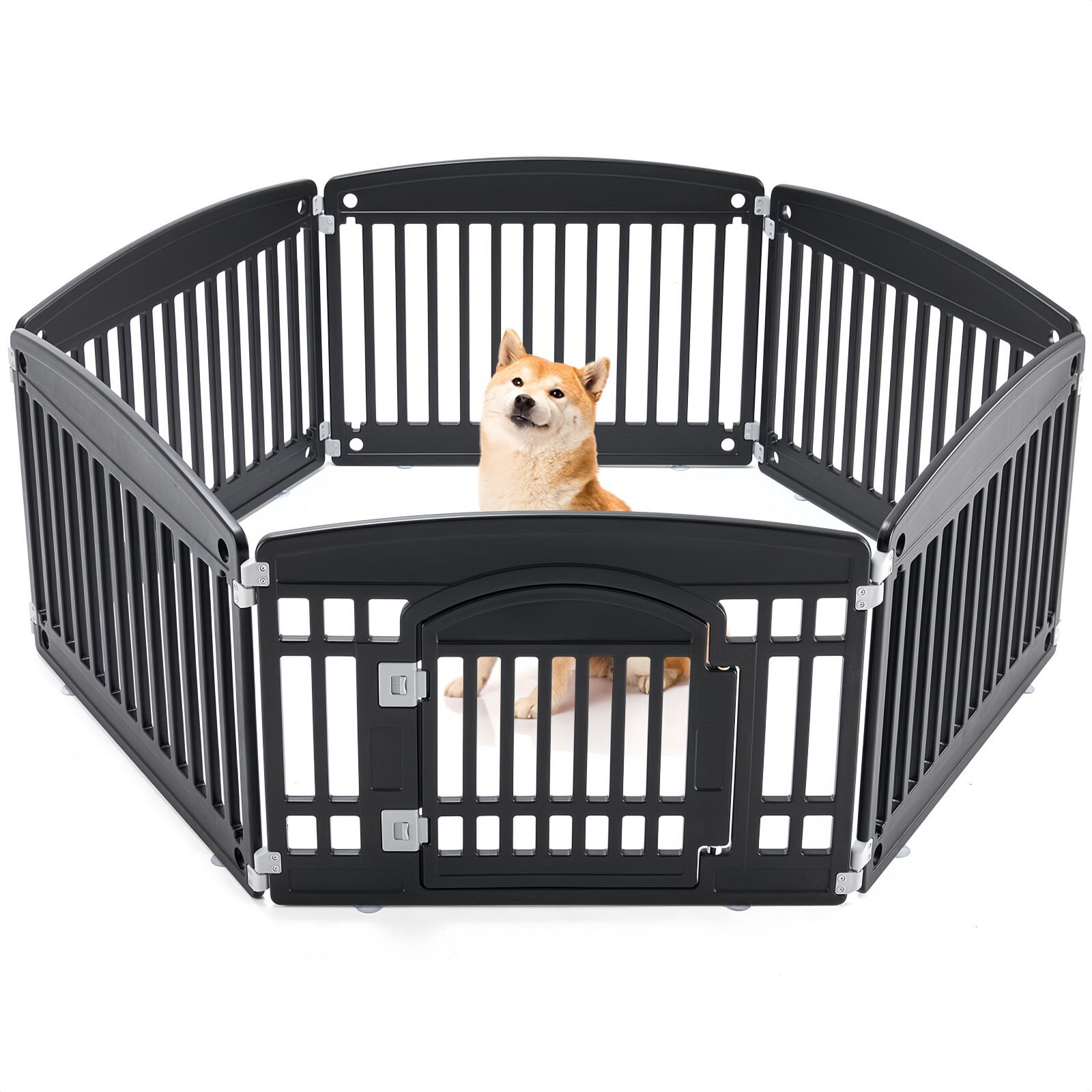 Kelno Dog Playpen 6 Panels Pet Fence with Safety Lock Non Slip Bottom, Black