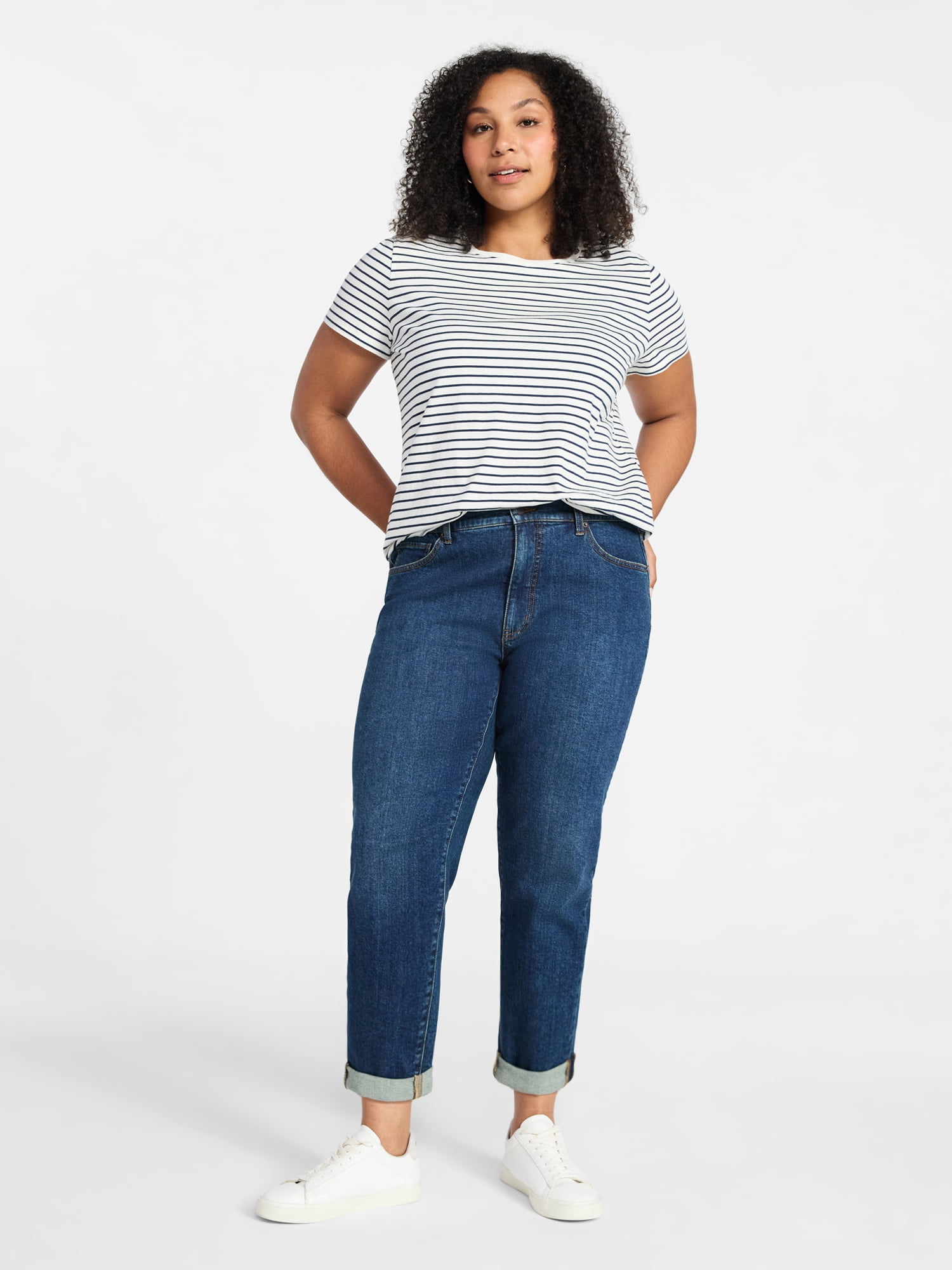 Time and Tru Women's Mid Rise Boyfriend Jeans, 26" Inseam, Sizes 0-22