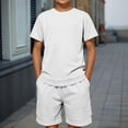 thumbnail image 2 of Boys Clothes 2-Piece Casual Street Style White Kids Short Sleeve Shirts and Shorts Sets Boys Summer Outfits 12-13 Years, 2 of 9