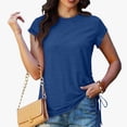 thumbnail image 5 of hotojiny Summer Tops for Women Cap Short Sleeve V Neck Tshirt with Side Shirring Plain Crew Neck Solid Color Fashion Tee, 5 of 6