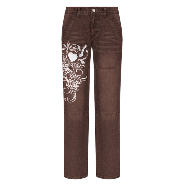 Y2K Low Rise Jeans With Graphic Printing, Wide Legs, Straight Legs