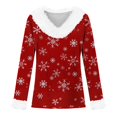 thumbnail image 4 of Pxiakgy Christmas Sweatshirts for Women White Faux Fur Trim V Neck Shirt Dressy Funny Xmas Tree Snowflake Graphic Tops Christmas Snowflake Print Plush Collar Plush Cuffs Long Sleeved T Shirt Red L, 4 of 4