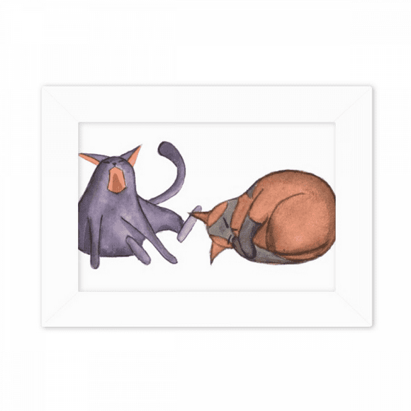 Miaoji Painting Watercolor Blue Cat Photo Mount Frame Picture Art Painting Desktop 5x7 inch