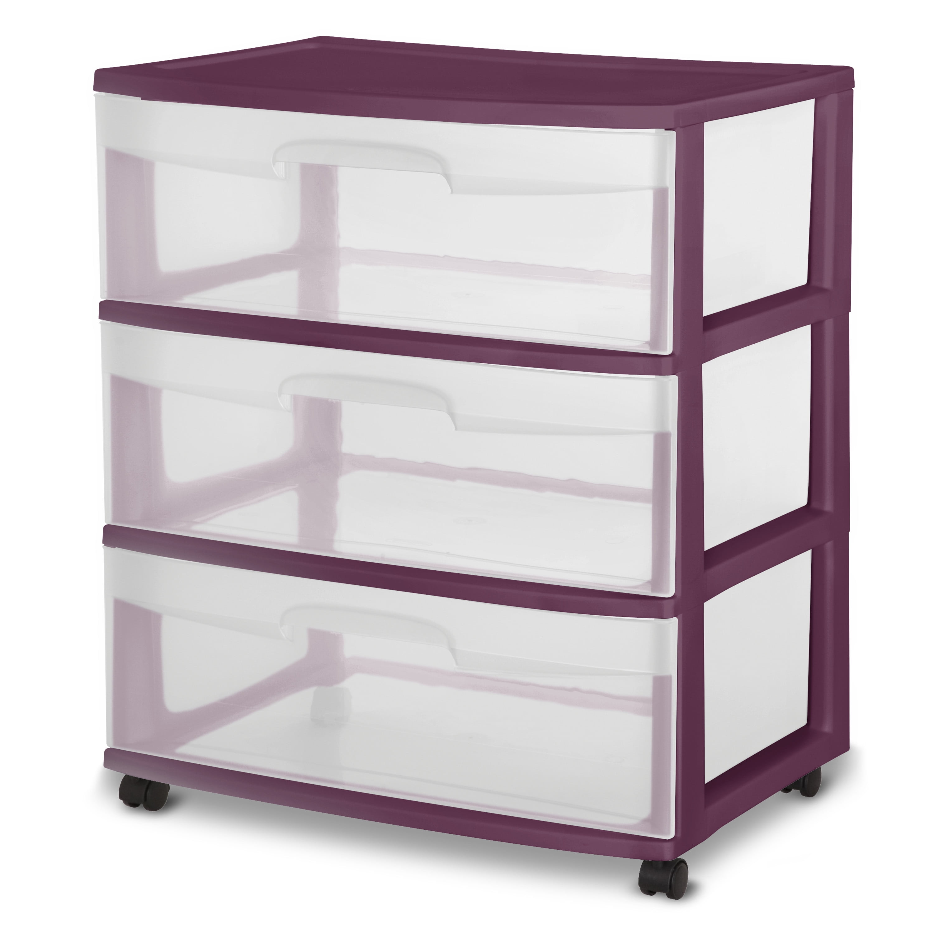 Sterilite Wide 3 Drawer Cart Red Currant