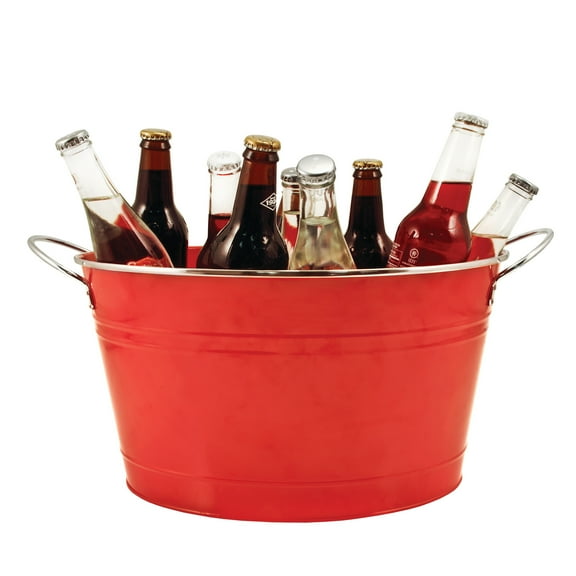 Twine Big Red Galvanized Metal Tub, Beverage Tub, Outdoor Party Ice Bucket