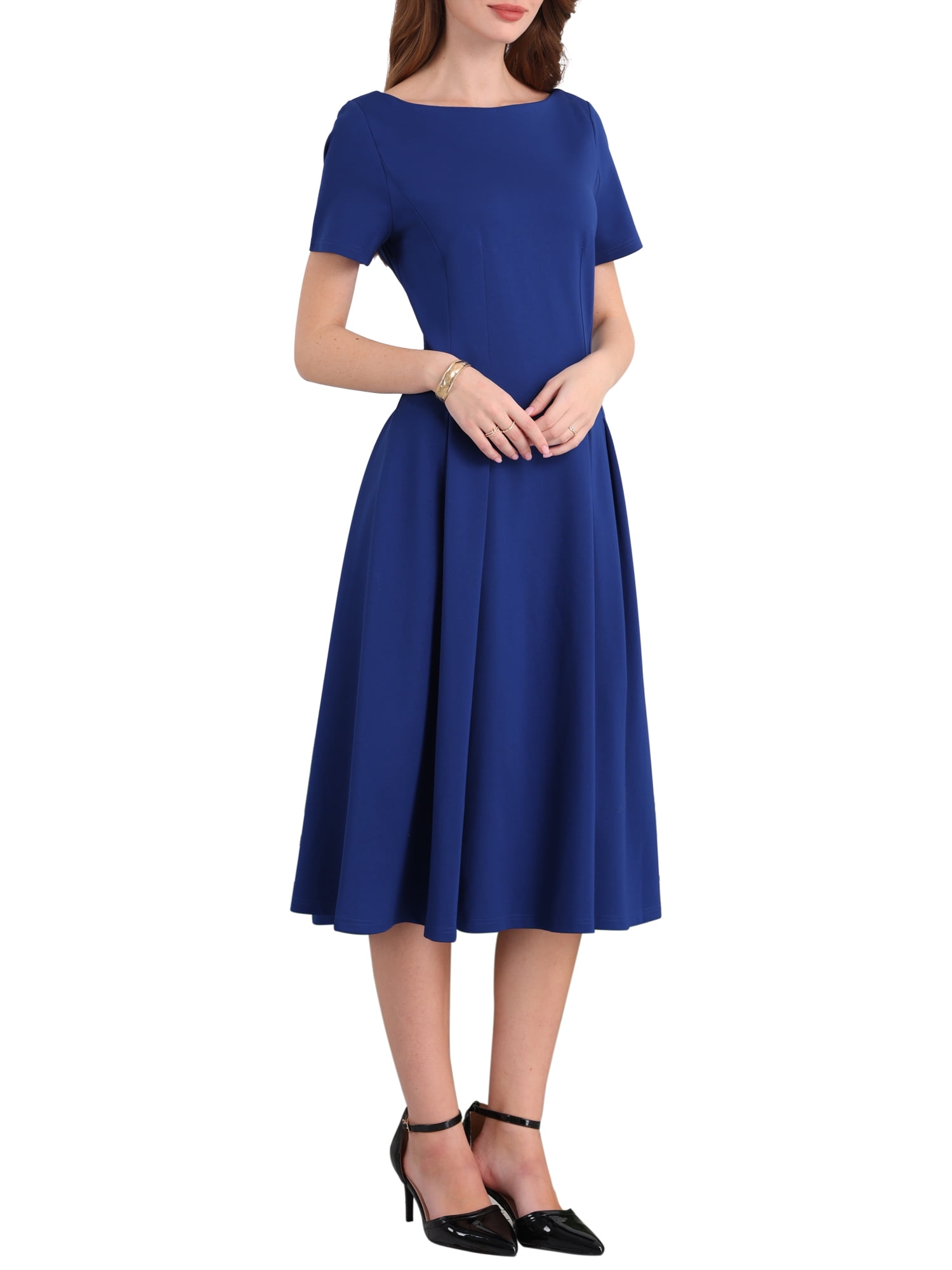 DARING DIVA Women's Boat Neck A-Line Midi Dress for Work Events 2XL Royal Blue