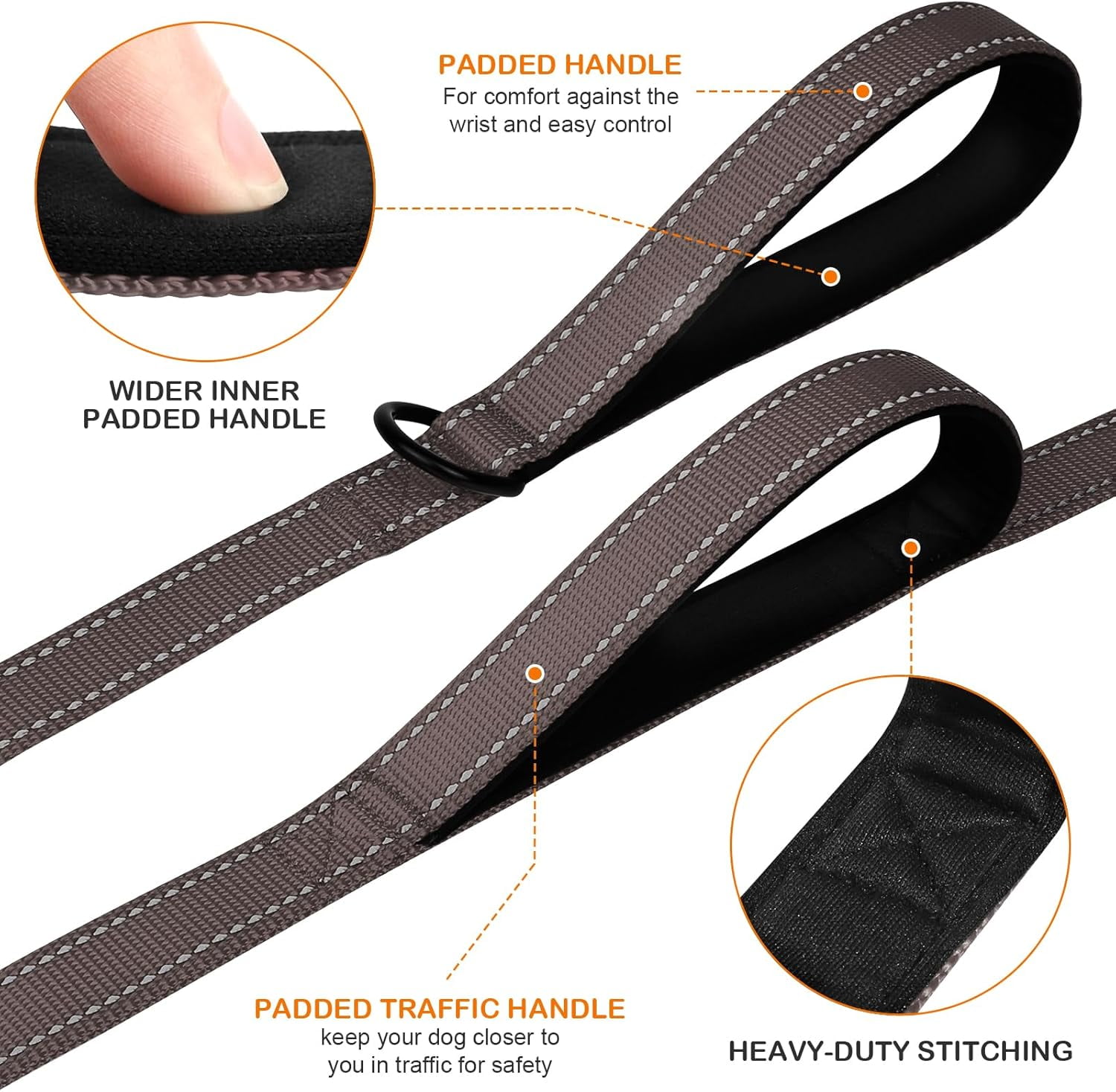 Solennerer Dog Leash Heavy Duty Pet Leash 2 Traffic Padded Handles Reflective Leash for Medium to Large Dogs