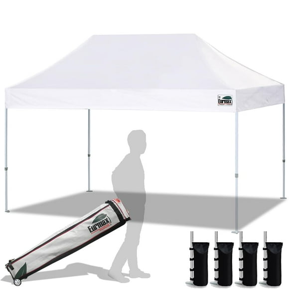 Eurmax USA 10'x15 Pieds Tente Pliante Commerciale Instantanée Canopies avec Sac à Roulettes Robuste, Bonus 4 Sacs de Poids pour Sable (Blanc)