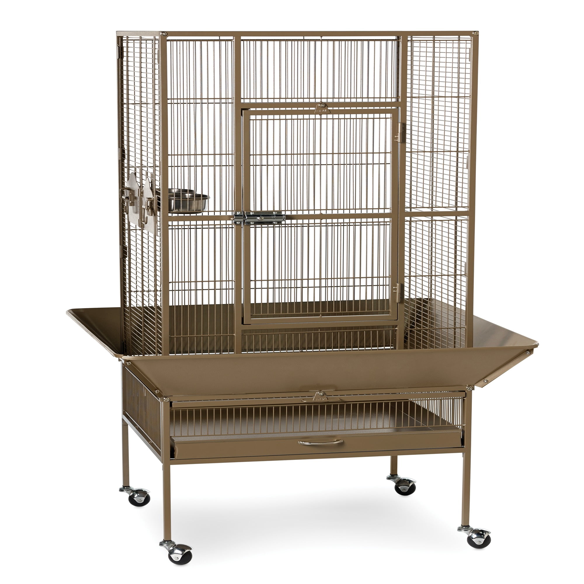 Prevue Pet Products Park Plaza Bird Cage - Large Brown Steel Bird Cage with Rolling Stand, Seed Guards, and Perches, Ideal for Cockatiels and Medium Birds - Brown