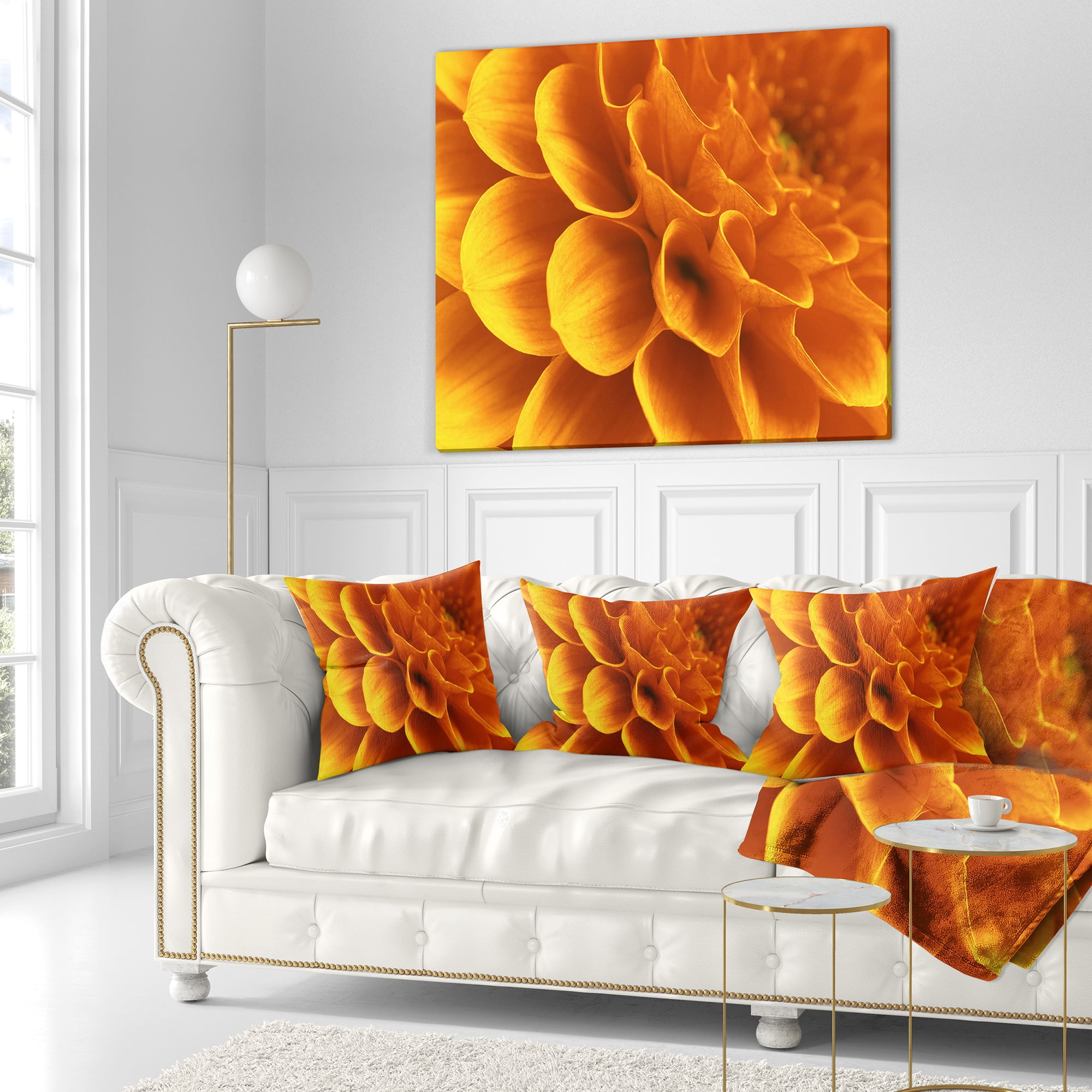 Designart Yellow Abstract Floral Design - Floral Throw Pillow - 16x16