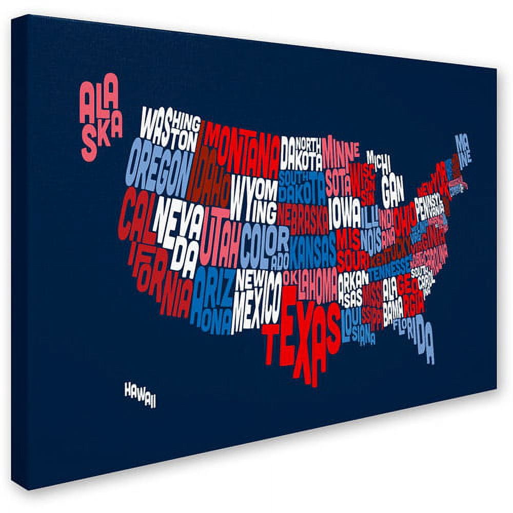 Trademark Art 'USA States Txt Map 2' Canvas Art by Michael Tompsett