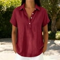 thumbnail image 4 of hoksml Women's Cotton Linen Collared Shirt, Short Sleeve Pull-On Button-Down Blouse, Loose Fit Casual Daily Office Wear Top, 4 of 7