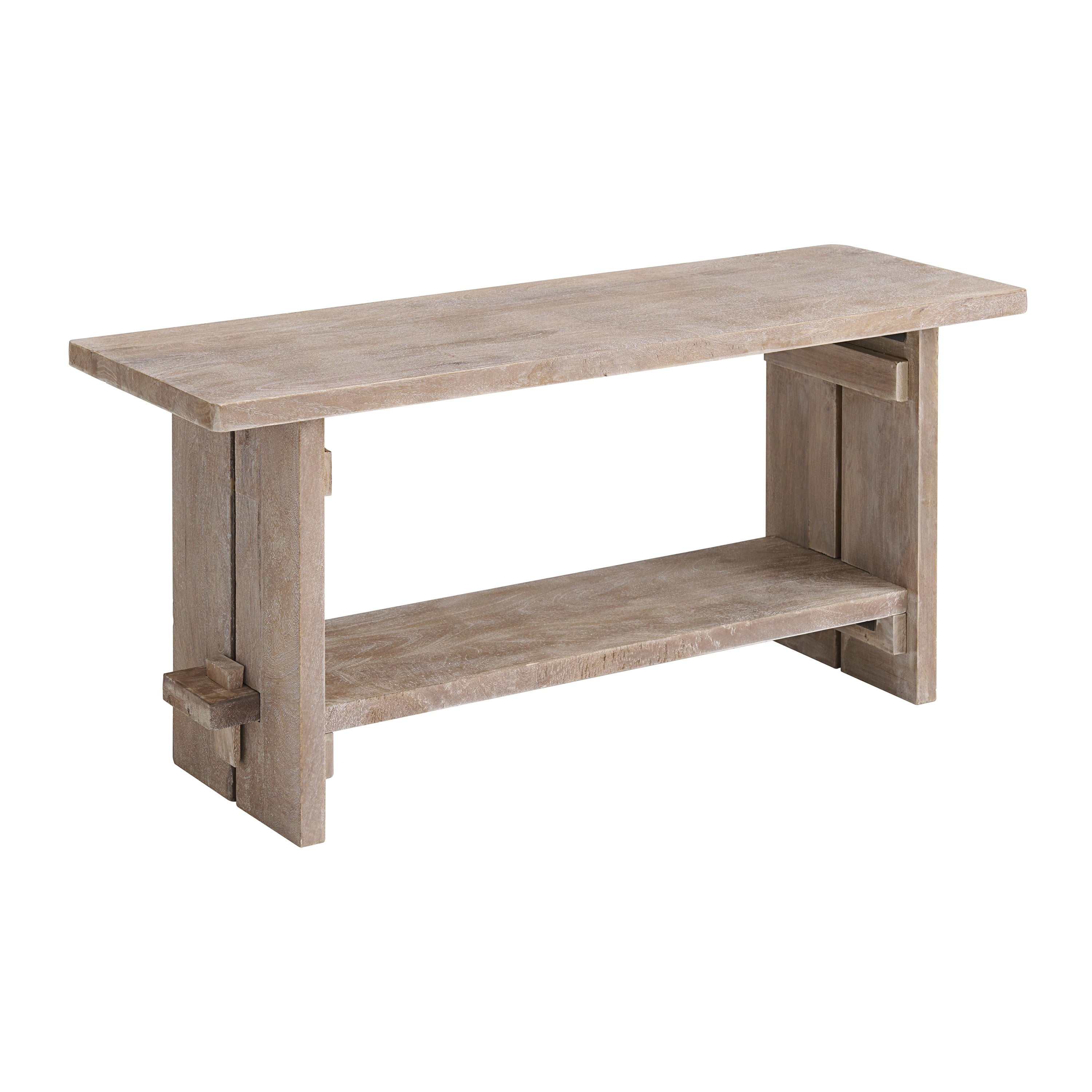 Alaterre Furniture Castleton Mango Wood 40"W Bench and Coat Hook with Shelf, Driftwood
