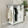 thumbnail image 5 of WARMMUSE Ironing Board, Laundry Sorter Cart with Ironing Board, Adjustable Shelf, 2 Clothes Rods, and Storage Cabinet, 40.55" H x 16.73" W x 42.13" L, White, 5 of 10