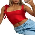 thumbnail image 2 of Women‘s Solid Color Tank Tops  Sleeveless Square Neck 3D Rosette Ruched Crop Tops  for Club Party, 2 of 4
