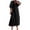 Black, variant on Hvot&aat Women's Summer Casual Dress V Neck Button Puff Sleeve Midi Dresses Solid Color Pleated Vacation Dress