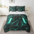 thumbnail image 3 of Feelyou 3D Game Controller Bedding Comforter Set 7pcs, Gamepad Game Console King Bedding Sets, Neon Cyan Honeycomnb Abstract Reversible Bed Sheets, Microfiber Bedroom Decor, 3 of 9