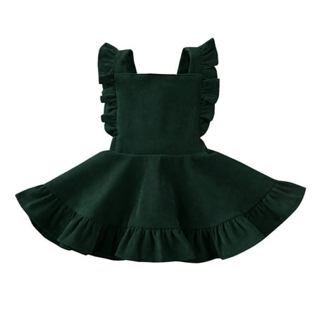 

Toddler Baby Girls Strap Suspender Skirt Solid Color Velvet Backless Ruffle Strap Overalls Skirt
