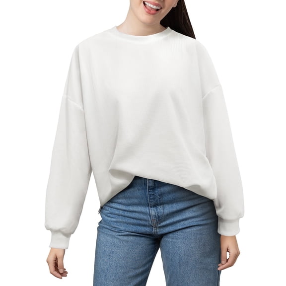 XXXFLOWER Ladies Casual Tops, Women’s Waffle Henley Long Sleeve T Shirt - Lightweight Crew Neck Blouse for Spring Autumn Daily Casual Wear(White)M