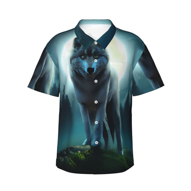 Fotbe Wolf Camisa Hawaiana para Hombre Unisex – Camisa Casual de Verano con Botones de Manga Corta de Algodón y Lino,X-Large
