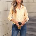 thumbnail image 5 of larppty Women's Button Down Shirts Casual Long Sleeve Stylish Collared V Neck Work Office Blouses Tops (Yellow, M), 5 of 7