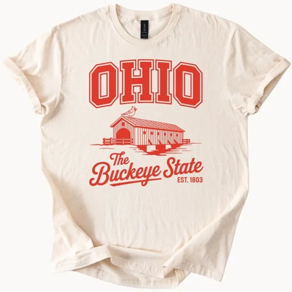 Kiraa Tee With Ohio Buckeye State Covered Bridge T Shirt Birthday Gifts; For Men & Women