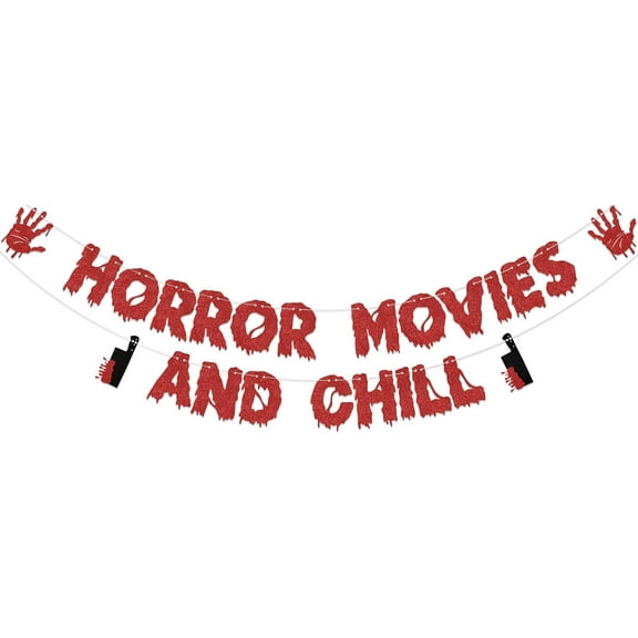 Horror Movies and Chill Banner, Scream Birthday Decorations, Scary Night Party Supplies, Have a Killer Birthday Party Decor Sign Red & Black