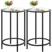 Alden Design Round Metal End Table with Glass Top, Set of 2, Black