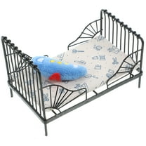 Miniature Doll House Bed Set with Iron Frame and Cotton Pillow for Dollhouse Accessories 1 Piece