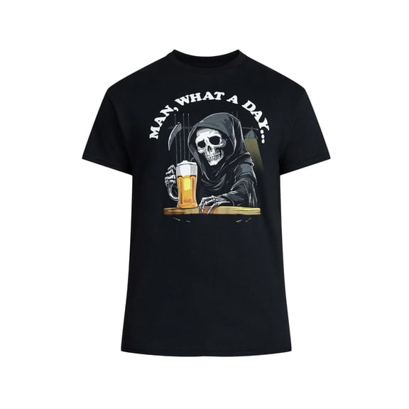 Men's Grim Reaper Man What A Day Black Graphic T-Shirt - Small