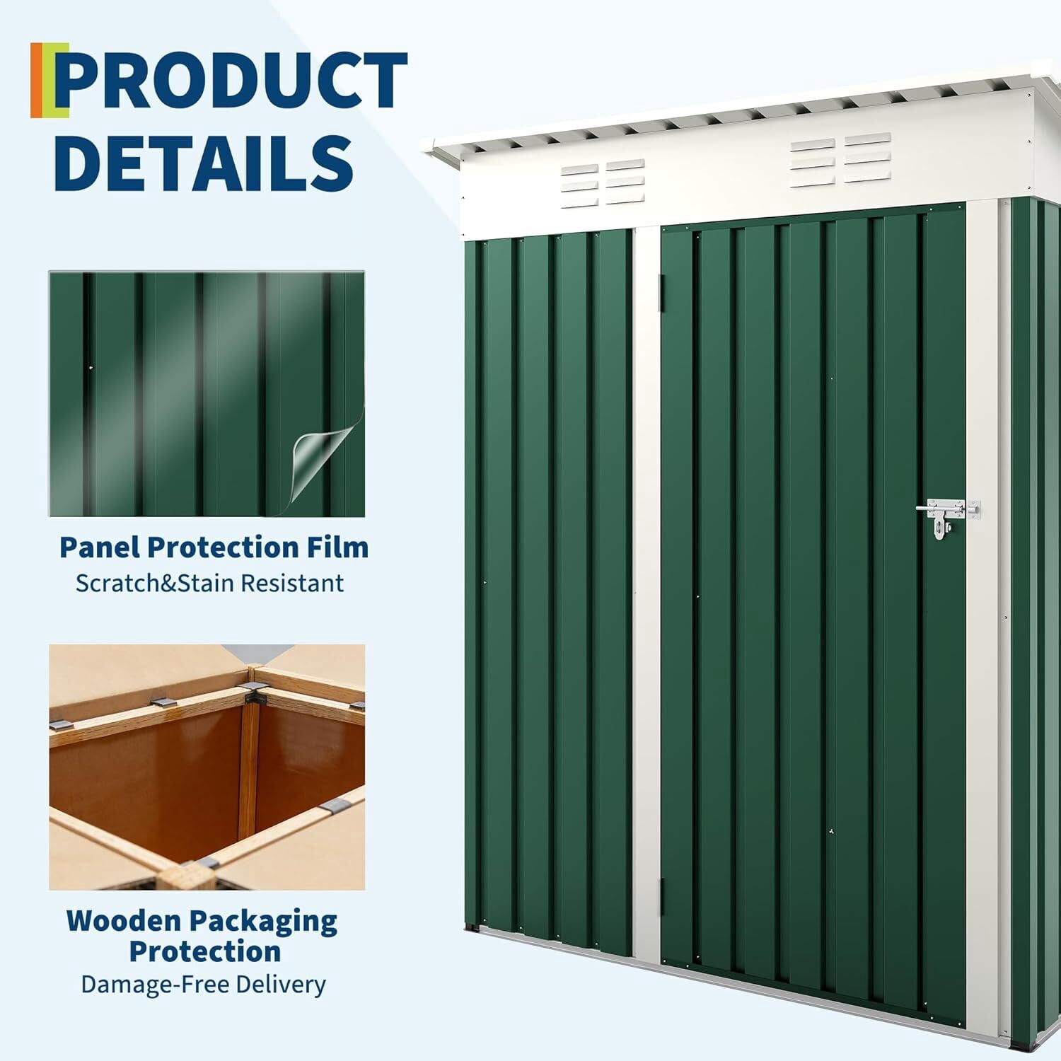 EuKer Metal Storage Sheds, 5ft x 3ft Small Outdoor Storage Shed with Lockable Door for Garden, Backyard, Green