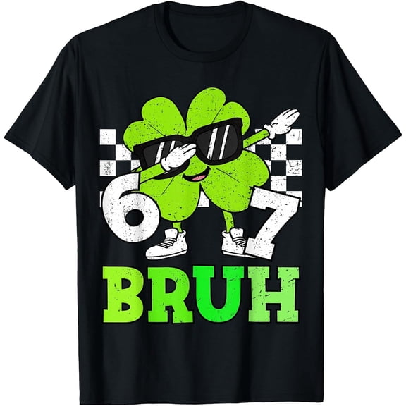St Patricks Day 67 Bruh Dabbing Shamrock Clover Boys T-Shirt, T-Shirt for Kids Youth, 180gsm, 100% Cotton