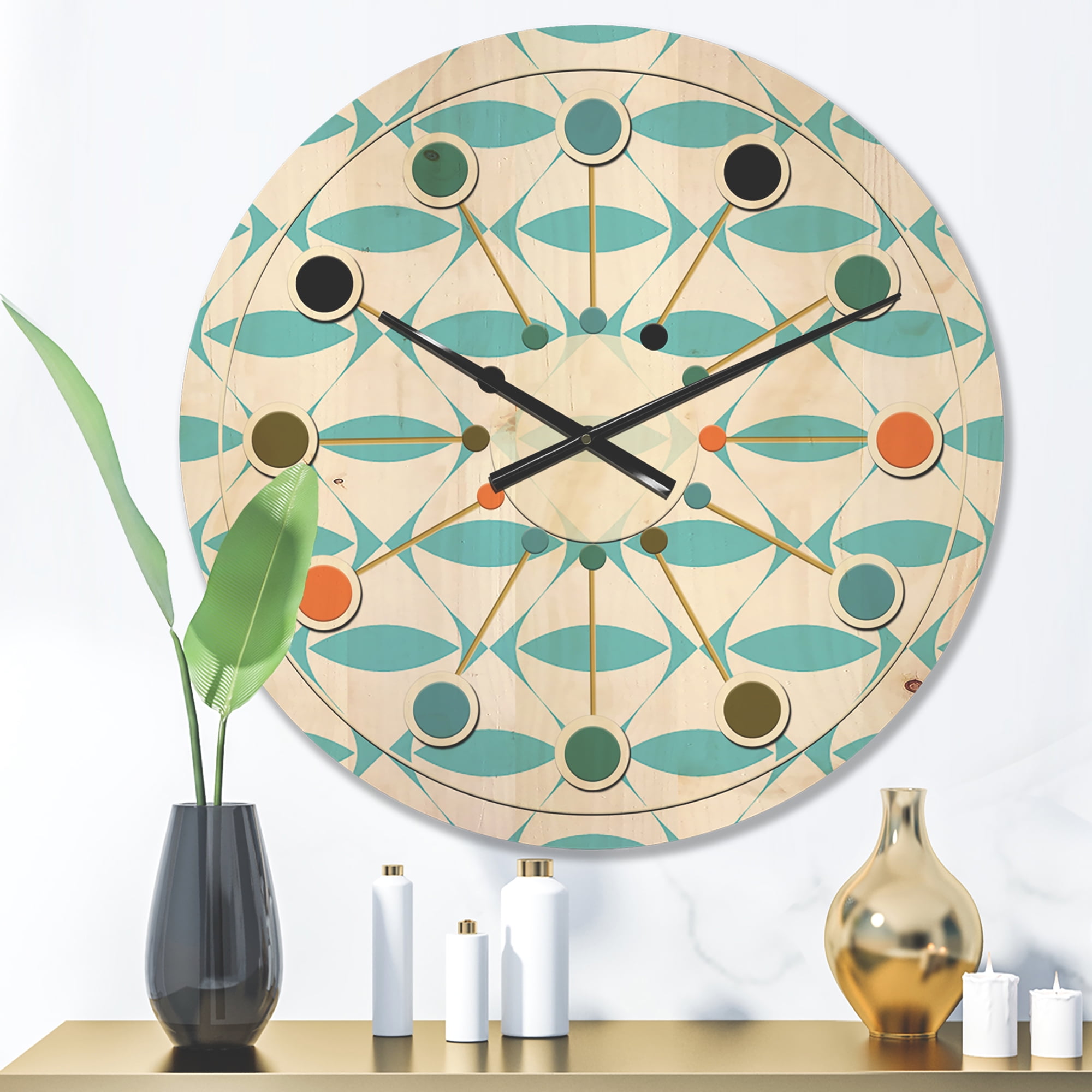 Designart 'Abstract Retro Geometrical Design Pattern VII' Mid-Century Modern Wood Wall Clock