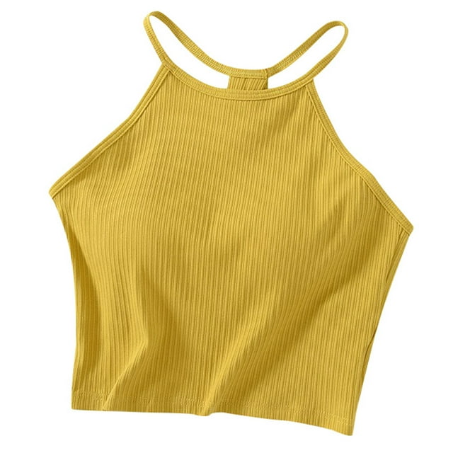Camiseta sin mangas con hombreras de color liso para mujer - Sujetador de algodón con tirantes finos y cuello colgante, tallas S-XL
