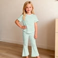 thumbnail image 2 of qucoqpe Toddler Little Girls Cute Trendy 2-Piece Outfit Set Summer Striped Casual Short Sleeve Soft Elastic Waist Flared Trousers Top and Pant Comfy Homewear Set Kids, 2 of 7