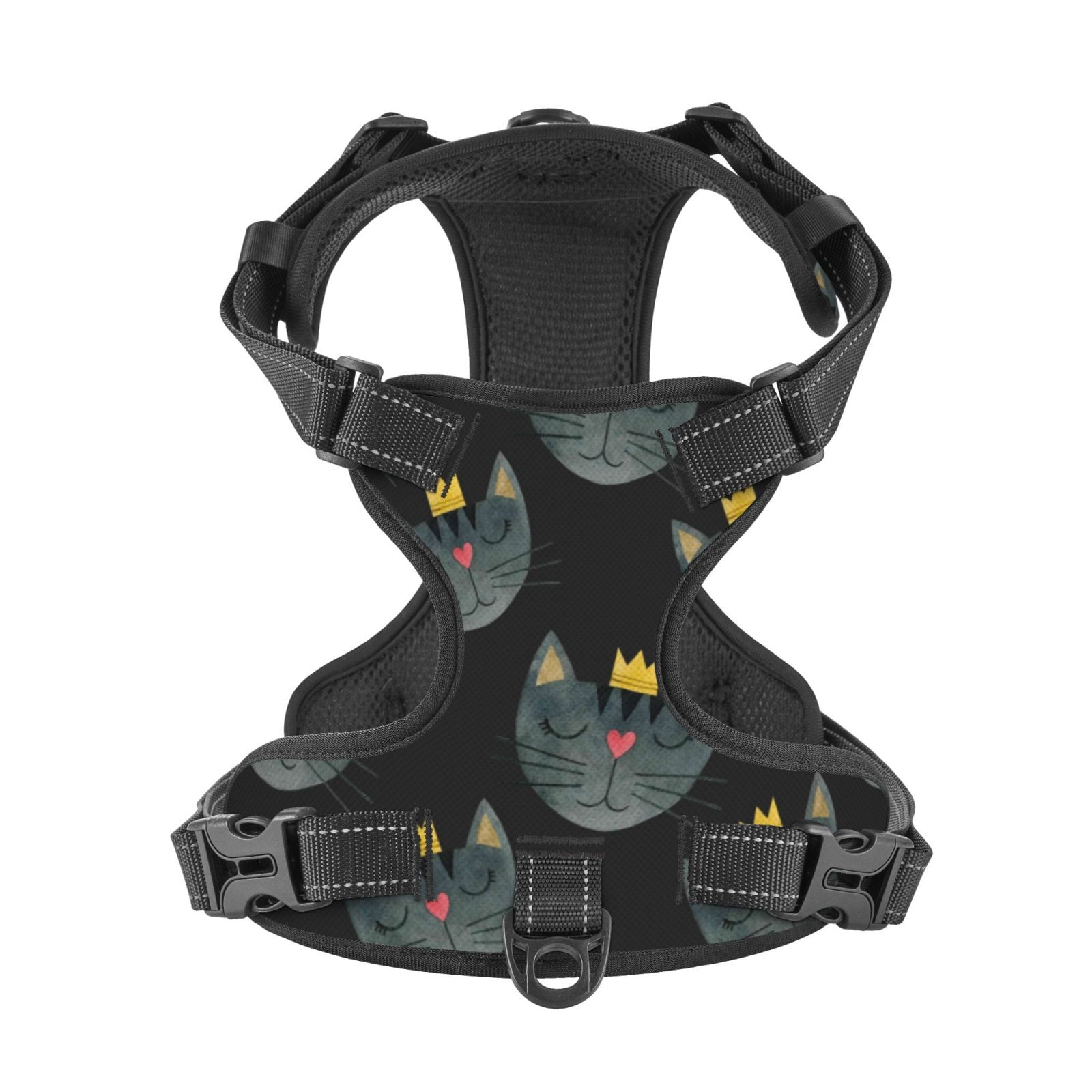 Picia Faces Of The Cat No-Pull Dog Harness Reflective Front Clip Vest with Handle,Step-in Air Dog Harness,Adjustable 2 Metal Rings 4 Buckles,Easy to Put on & Take Off Large